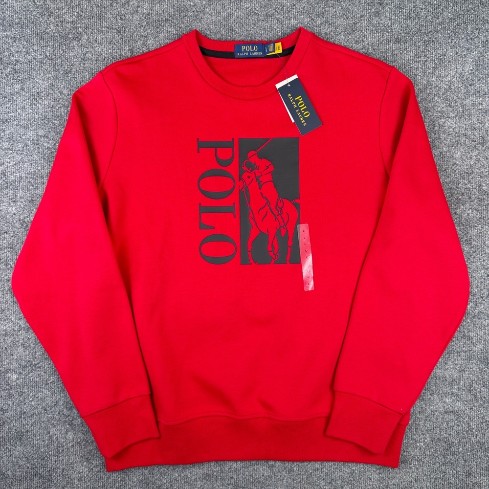 Polo Ralph Lauren Sweatshirt Mens L Red Big Pony Spellout Logo Crewneck NEW NWT